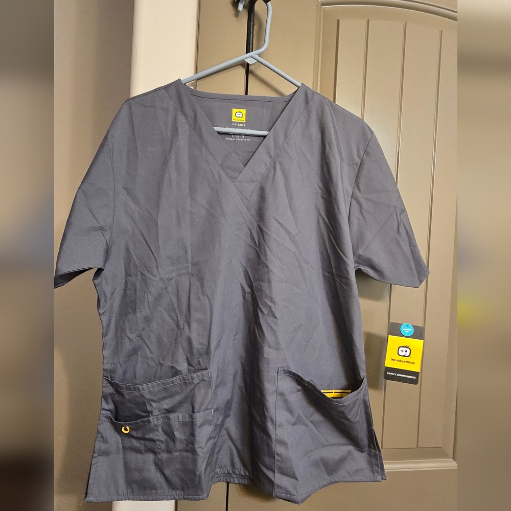 Gray Scrub Top with Yellow Accents
